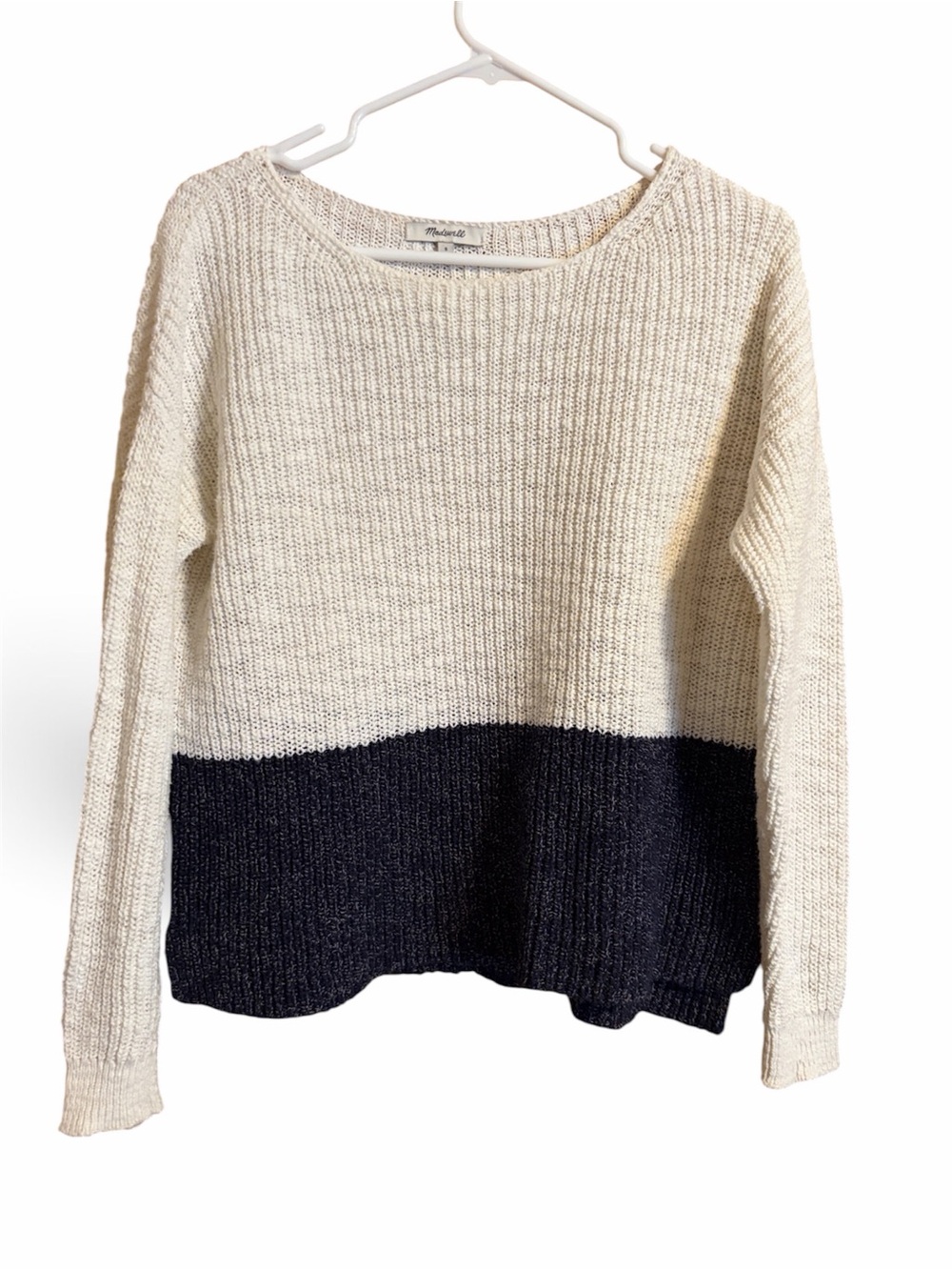 Madewell Colorblock Crewneck Sweater Cream Navy Small